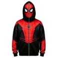 thumbnail image 1 of Unisex Spider Superhero Zip Up Hoodie, Full Mask Graphic Long Sleeve Halloween Cosplay Sweatshirt Jacket with Pockets, Vermilion, 120, 1 of 5
