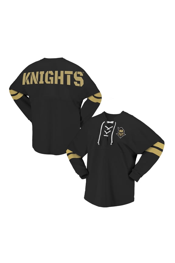 Unisex Spirit Jersey Black UCF Knights Lace-Up V-Neck Long Sleeve T-Shirt