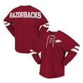 thumbnail image 1 of Unisex Spirit Jersey Cardinal Arkansas Razorbacks Lace-Up V-Neck Long Sleeve T-Shirt, 1 of 3