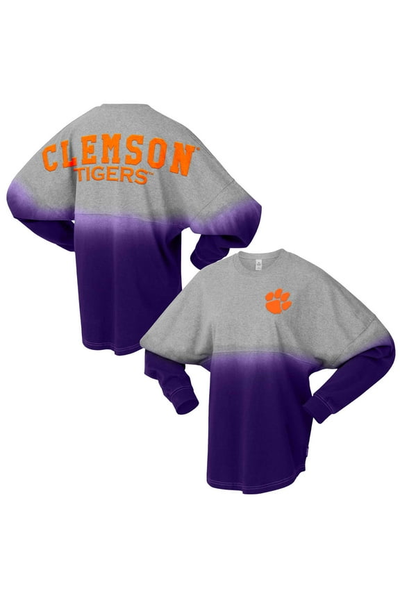 Unisex Spirit Jersey Purple/Gray Clemson Tigers Ombre Long Sleeve T-Shirt