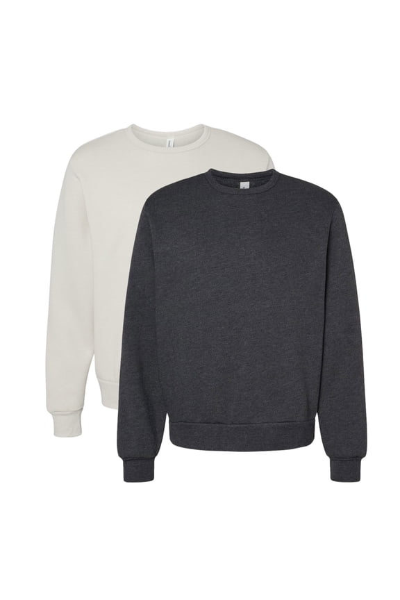 Unisex Sponge Crewneck Sweatshirt 52/48 Cotton/Polyester Fleece Long Sleeve Winter Sweater (Heather-Dust+Dark-Grey-Heather 2PCS, L)