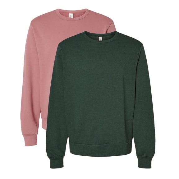 Unisex Sponge Crewneck Sweatshirt 52/48 Cotton/Polyester Fleece Long Sleeve Winter Sweater (Heather-Forest+Mauve 2PCS, S)