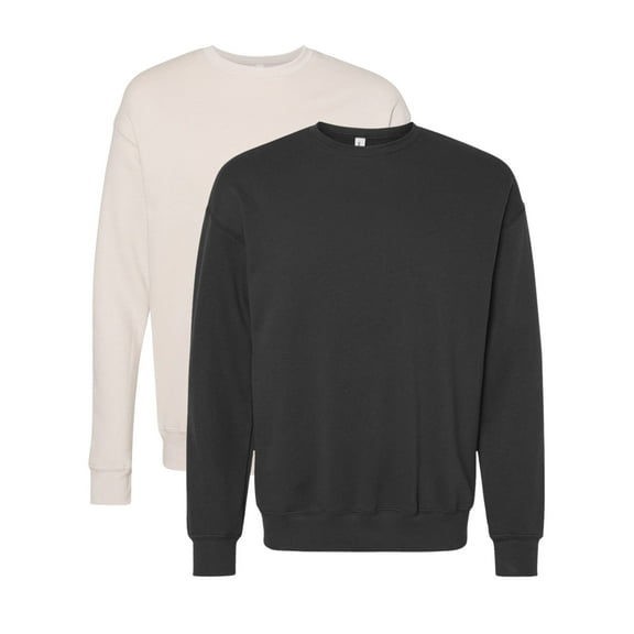 Unisex Sponge Drop Shoulder Crewneck Sweatshirt, 52/48 Cotton/Polyester Fleece Long Sleeve Winter Sweater (Heather-Dust Navy 2PCS, S)