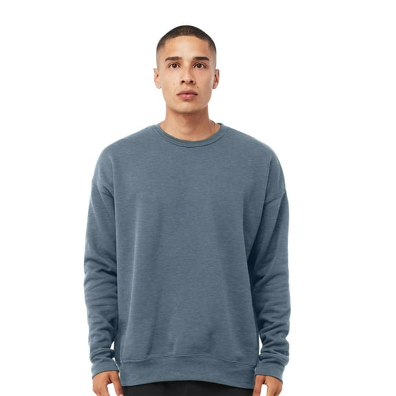 Unisex Sponge Drop Shoulder Crewneck Sweatshirt, 52/48 Cotton/Polyester Fleece Long Sleeve Winter Sweater (Heather-Slate , M)