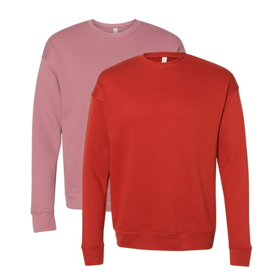 Unisex Sponge Drop Shoulder Crewneck Sweatshirt, 52/48 Cotton/Polyester Fleece Long Sleeve Winter Sweater (Mauve Brick 2PCS, L)