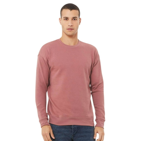 Unisex Sponge Drop Shoulder Crewneck Sweatshirt, 52/48 Cotton/Polyester Fleece Long Sleeve Winter Sweater (Mauve , S)