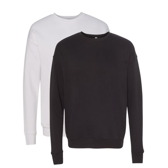 Unisex Sponge Drop Shoulder Crewneck Sweatshirt, 52/48 Cotton/Polyester Fleece Long Sleeve Winter Sweater (White Black 2PCS, M)