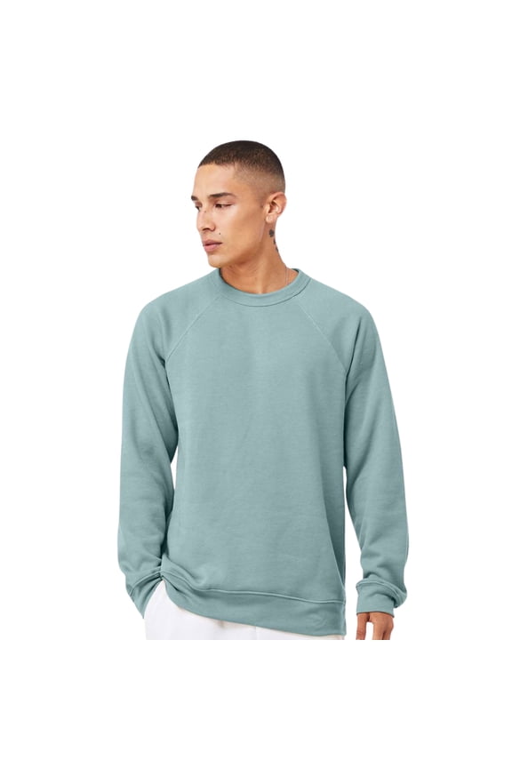 Unisex Sponge Fleece Raglan Crewneck Sweatshirt, 52/48 Cotton/Polyester Long Sleeve Winter Sweater ( Heather Blue Lagoon 1 Pack, XL)