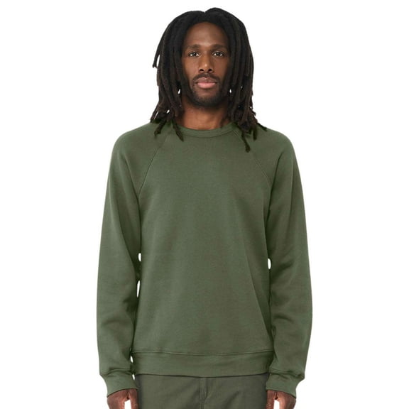 Unisex Sponge Fleece Raglan Crewneck Sweatshirt, 52/48 Cotton/Polyester Long Sleeve Winter Sweater (Heather Olive 1 Pack, 2XL)