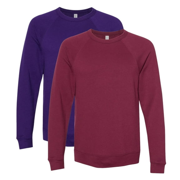 Unisex Sponge Fleece Raglan Crewneck Sweatshirt, 52/48 Cotton/Polyester Long Sleeve Winter Sweater (Maroon Team Purple 2 Pack, XL)
