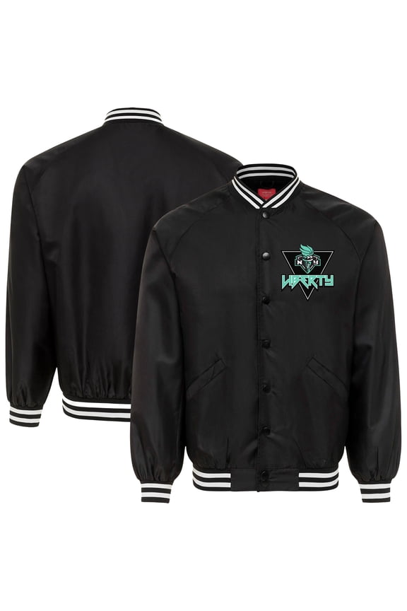 Unisex-Sportiqe Black New York Liberty Rock & Roll Collection Ringo Satin Raglan Full-Snap Bomber Jacket