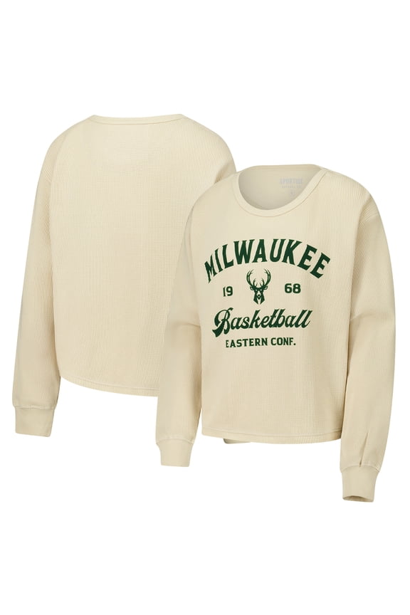 Unisex Sportiqe Cream Milwaukee Bucks High Country Collection Cullen Waffle Knit Long Sleeve T-Shirt