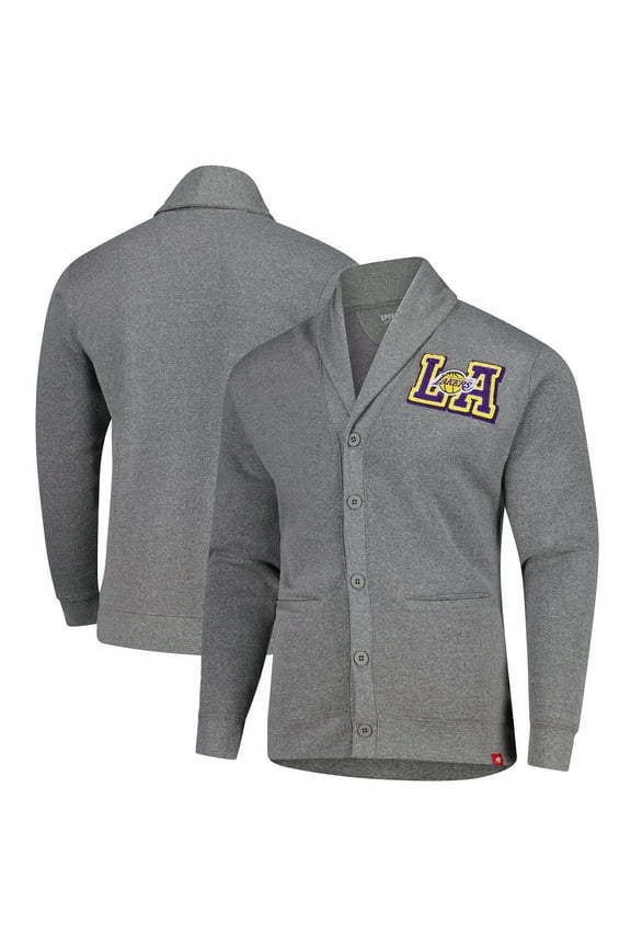 Unisex Sportiqe Heather Gray Los Angeles Lakers Henshaw Full-Button Cardigan Sweater