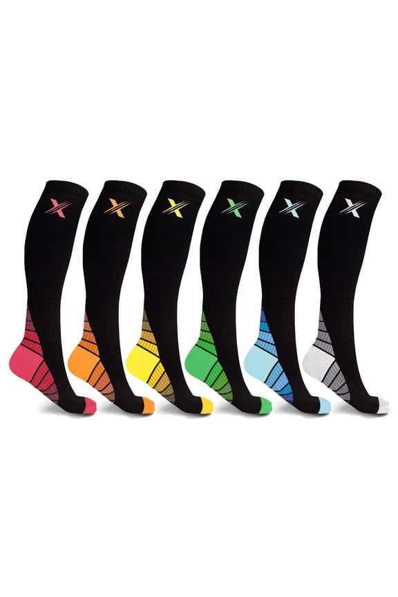 Unisex Sports Compression Socks - Made for Running, Athletics, Pregnancy and Travel - 6 Pair