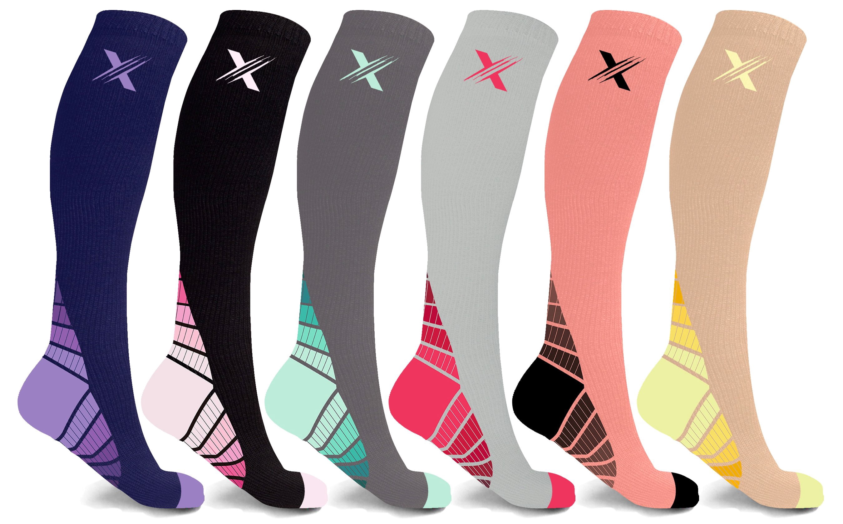 Unisex Sports Compression Socks - Made for Running, Athletics, Pregnancy and Travel - 6 Pair