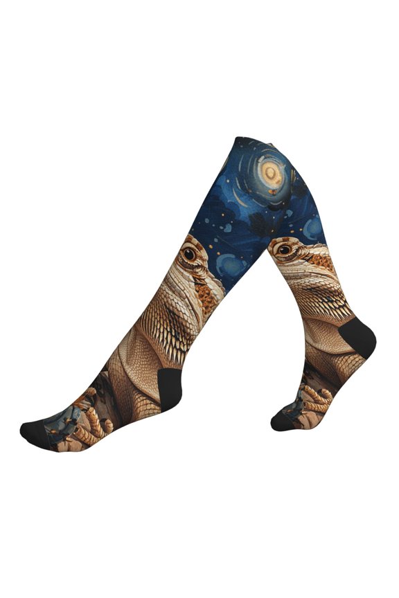 Unisex Sports Compression Socks for Nurses, Travel, Hiking & Office Work for Men Women, Bearded Dragon Lizards Retro Starry
