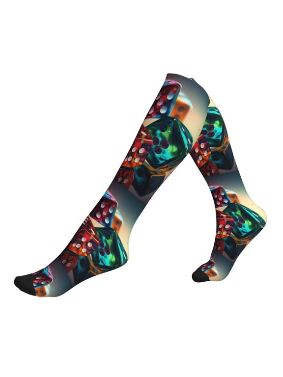 Unisex Sports Compression Socks for Nurses, Travel, Hiking & Office Work for Men Women, Casino Dice Cool Art