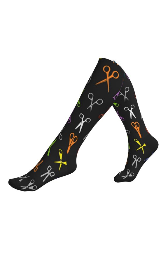 Unisex Sports Compression Socks for Nurses, Travel, Hiking & Office Work for Men Women, Color Scissors Hair Stylist Salon