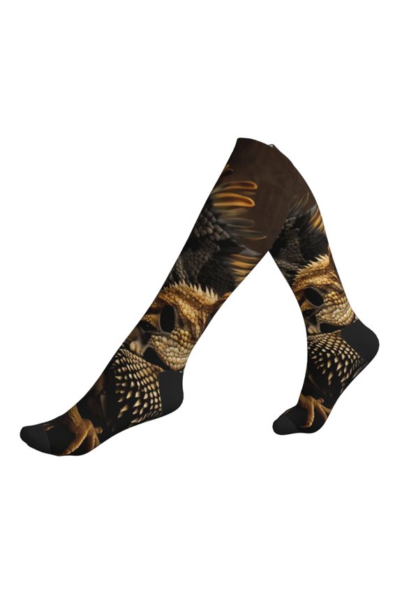 Unisex Sports Compression Socks for Nurses, Travel, Hiking & Office Work for Men Women, Cool Bearded Dragon Lizards