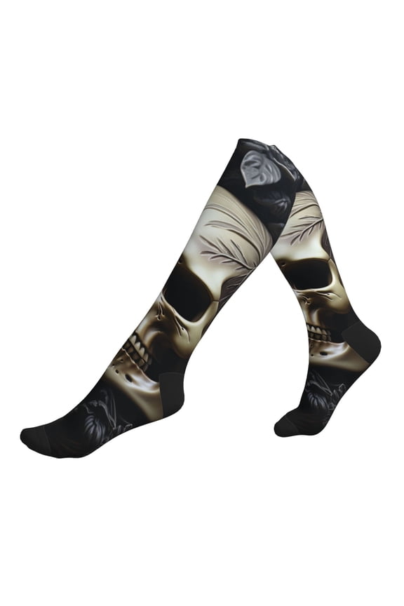 Unisex Sports Compression Socks for Nurses, Travel, Hiking & Office Work for Men Women, Death Skull Gothic Art Black