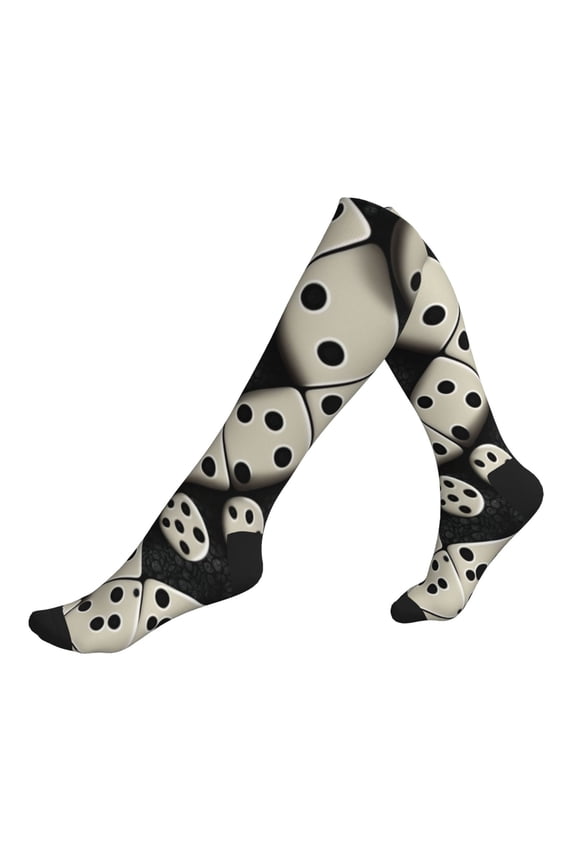 Unisex Sports Compression Socks for Nurses, Travel, Hiking & Office Work for Men Women, Domino Stones Dominoes Dice Game