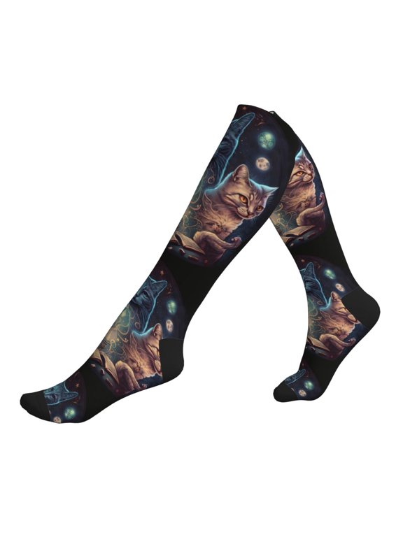 Unisex Sports Compression Socks for Nurses, Travel, Hiking & Office Work for Men Women, Magic Cats Retro Cat