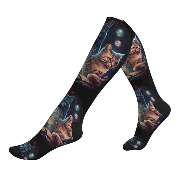 Unisex Sports Compression Socks for Nurses, Travel, Hiking & Office Work for Men Women, Magic Cats Retro Cat