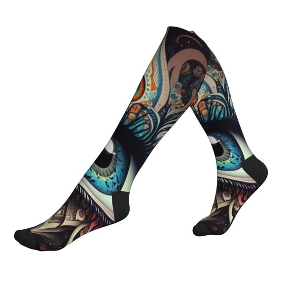 Unisex Sports Compression Socks for Nurses, Travel, Hiking & Office Work for Men Women, Magic Evil Eyes Psychedelic