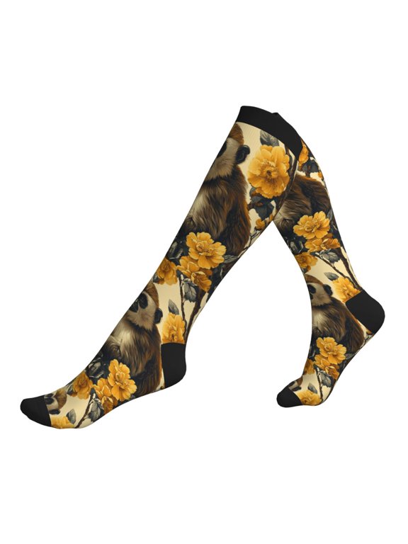 Unisex Sports Compression Socks for Nurses, Travel, Hiking & Office Work for Men Women, Monkey Banana Patterns Vintage