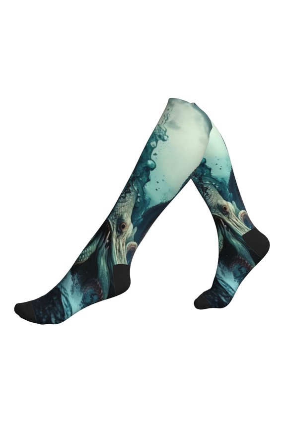 Unisex Sports Compression Socks for Nurses, Travel, Hiking & Office Work for Men Women, Octopus Kraken Monster Ocean Art