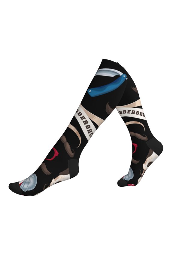 Unisex Sports Compression Socks for Nurses, Travel, Hiking & Office Work for Men Women, Skull Barber Shop Color Scissors