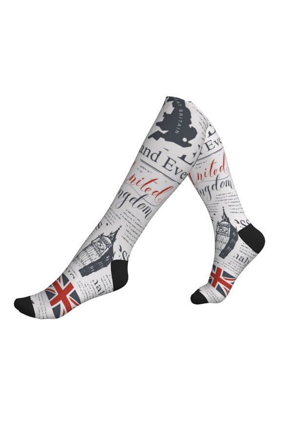 Unisex Sports Compression Socks for Nurses, Travel, Hiking & Office Work for Men Women, Uk And London British Vintage Newspaper