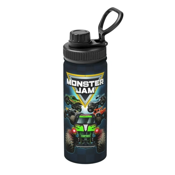 Unisex Sports Insulated Water Bottles, Monster Truck Jam Kettle Stainless Steel Portable Cup 18oz For School Travel Gym Running