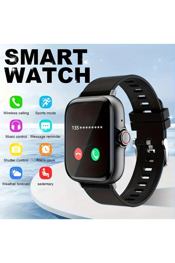 Unisex Sports Smartwatch with 1.83" HD Display, 24H Health & Sleep Tracking, Multi-Sport Modes, Wireless 5.3, Wireless Music/Phone, Remote Camera, App Alerts, USB Rechargeable (Black & Beige)