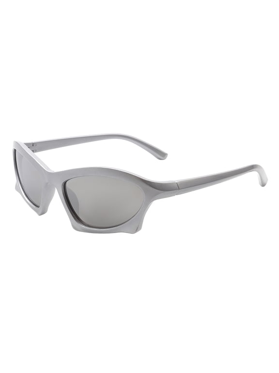 Unisex Sports Sunglasses Geometric Oval Wrap Around Lightweight UV 400 Silver