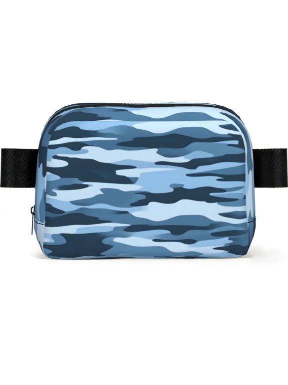 Unisex Square Waist Bag Stylish Backpack For Hiking Running Fitness Workouts Shopping And Travel Vector Camouflage Pattern Blue_3
