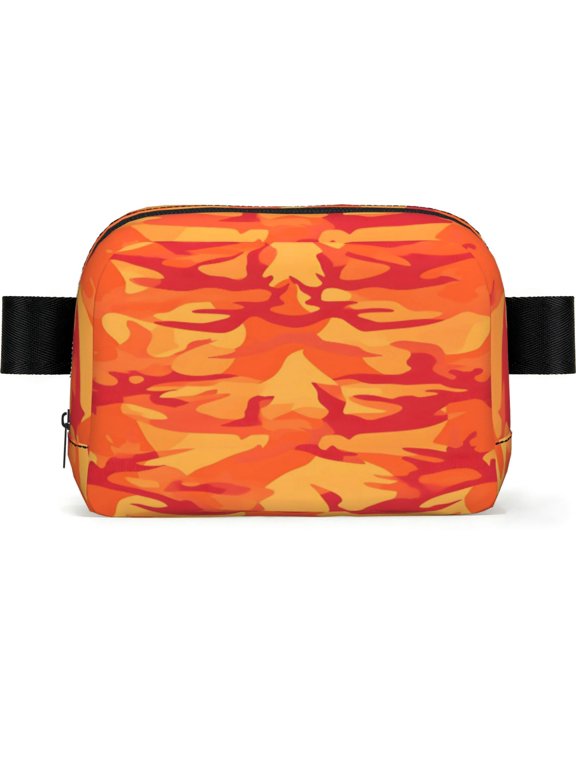 Unisex Square Waist Bag Stylish Backpack For Hiking Running Fitness Workouts Shopping And Travel Vector Camouflage Pattern Orange Red_2