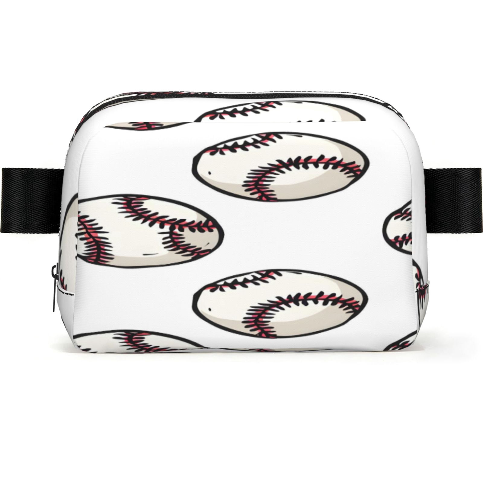 Unisex Square Waist Bag Stylish Backpack For Hiking Running Fitness Workouts Shopping And Travel Baseball Theme Sporty Dynamic White Baseballs With Red Stitching