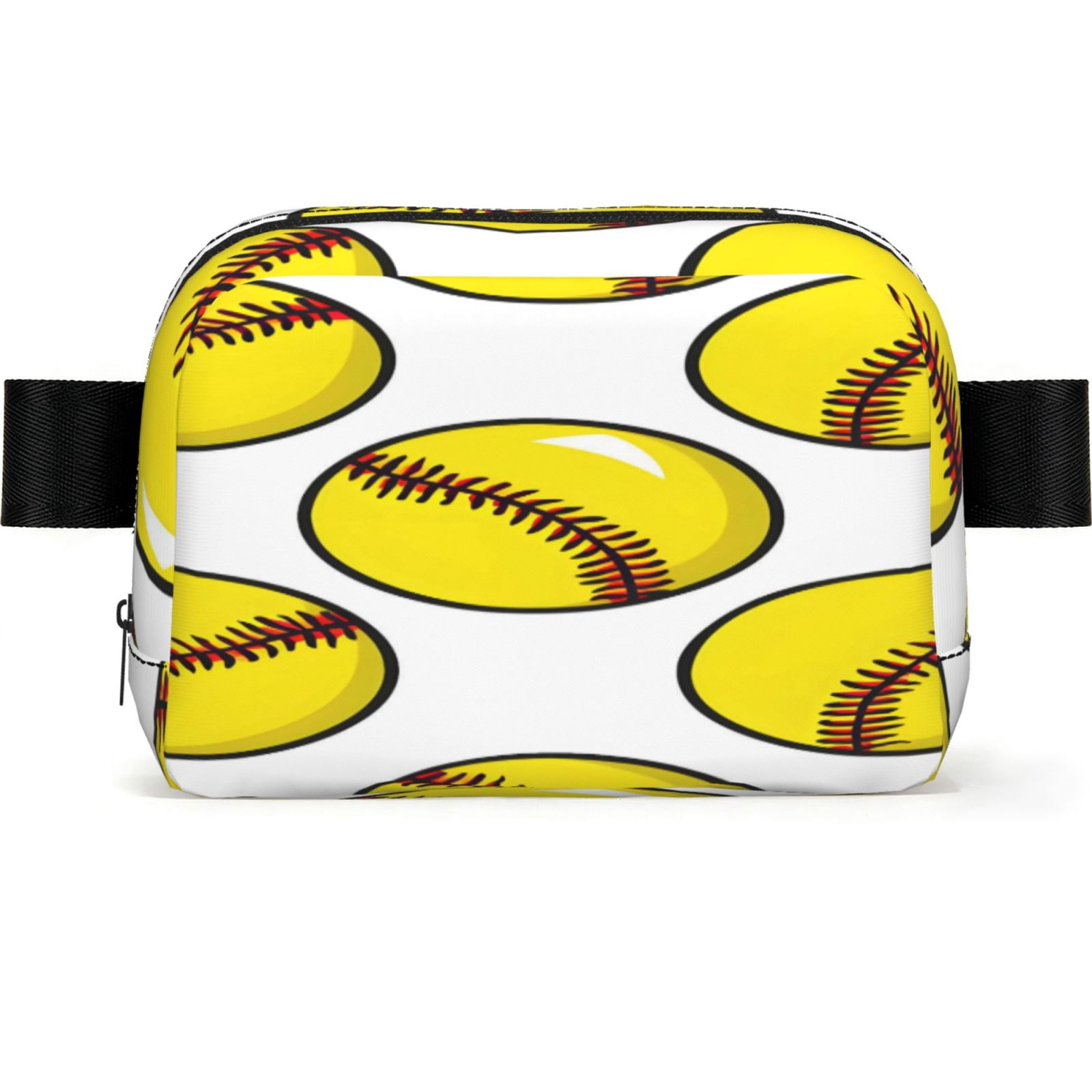 Unisex Square Waist Bag Stylish Backpack For Hiking Running Fitness Workouts Shopping And Travel Yellow Softballs With Red Stitching Clean White Background (4)