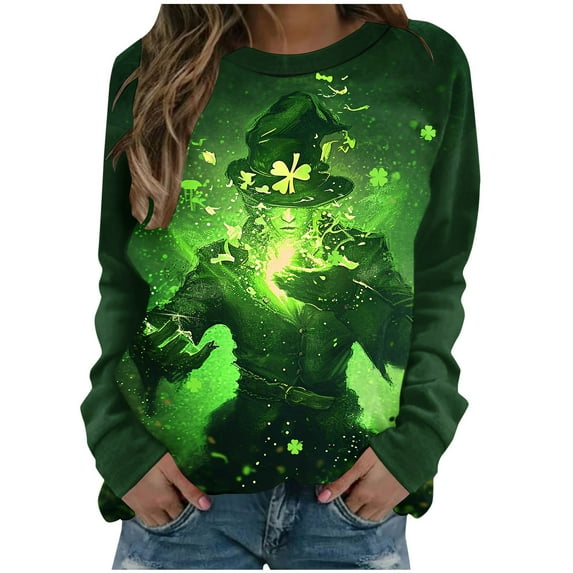 Unisex St. Patrick's Day Elderly Print Casual Long Sleeve T-Shirt