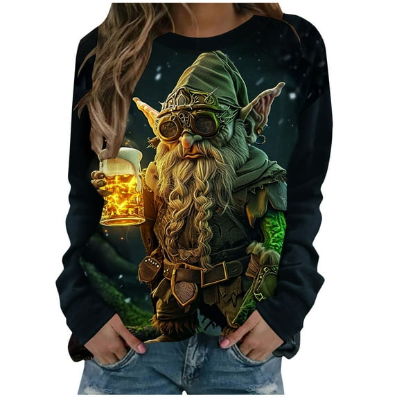 Unisex St. Patrick's Day Elderly Print Casual Long Sleeve T-Shirt