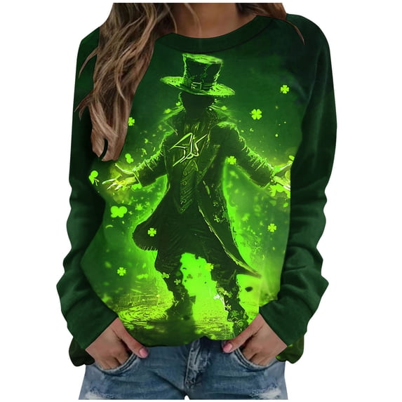 Unisex St. Patrick's Day Elderly Print Casual Long Sleeve T-Shirt