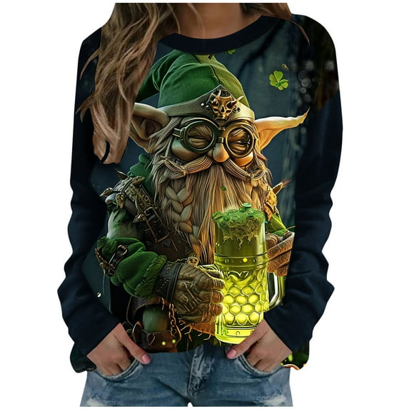 Unisex St. Patrick's Day Elderly Print Casual Long Sleeve T-Shirt