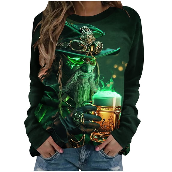 Unisex St. Patrick's Day Elderly Print Casual Long Sleeve T-Shirt