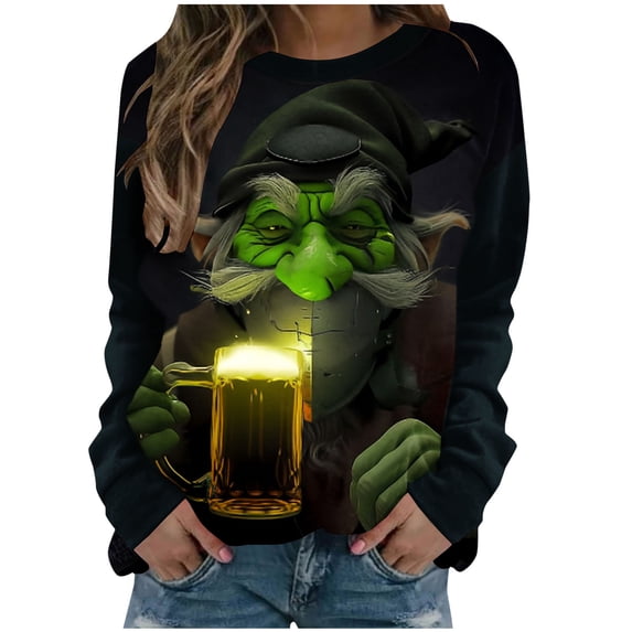 Unisex St. Patrick's Day Elderly Print Casual Long Sleeve T-Shirt