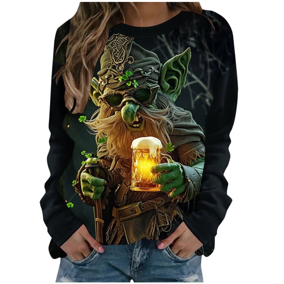 Unisex St. Patrick's Day Elderly Print Casual Long Sleeve T-Shirt