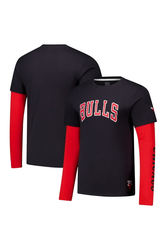 Unisex Stadium Essentials Black Chicago Bulls Spectator Twofer Long Sleeve T-Shirt