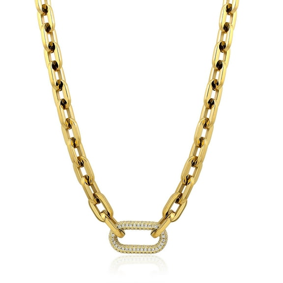 Unisex Stainless Steel 47CM" Curb Link Chain Necklace18k Gold Plated crystal Chain Curb Cuban Link Jewelry