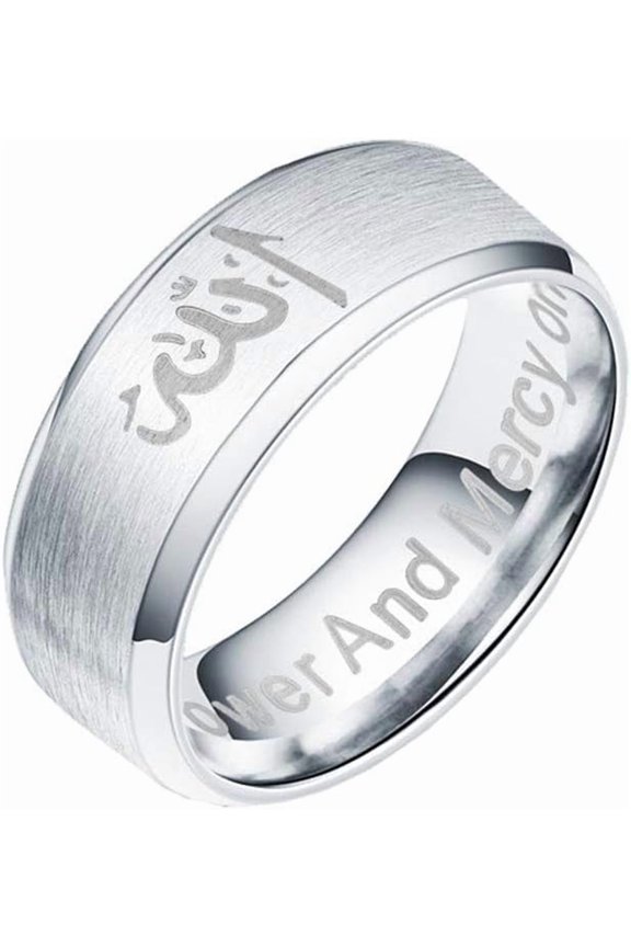 Unisex Stainless Steel 8MM Religious Prayer Statement Lucky Amulet Black Rings