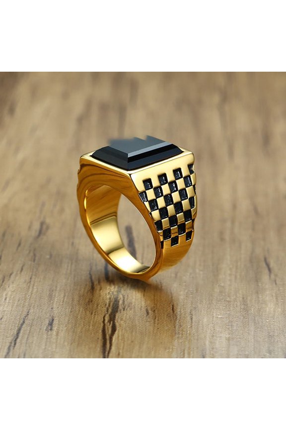 Unisex Stainless Steel Checkerboard Ring Geometric Pattern Durable Fashion Accessory For Men And Women For All